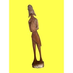 Vintage Hand Carved Statue 19” Man Wood African Tribal Warrior Hunter Kenya Rare